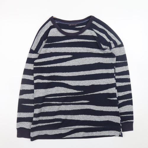 Marks and Spencer Womens Grey Zebra Print Crew Neck Pullover Jumper UK 12