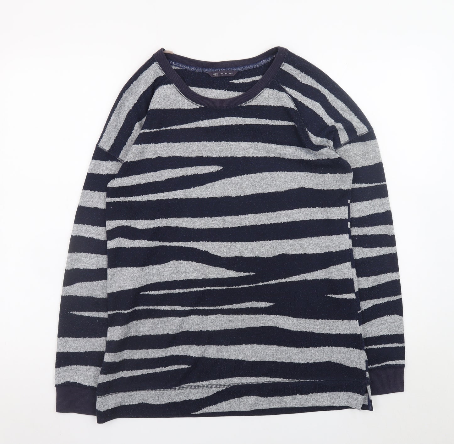 Marks and Spencer Womens Grey Zebra Print Crew Neck Pullover Jumper UK 12