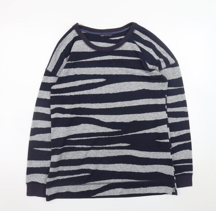 Marks and Spencer Womens Grey Zebra Print Crew Neck Pullover Jumper UK 12