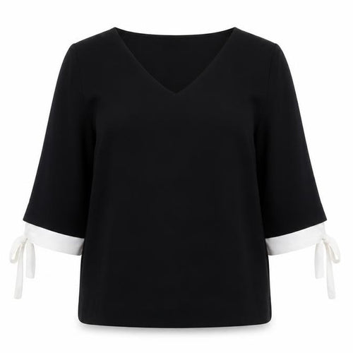 Laura Ashley Women’s Black Tunic Blouse Size 12 Bow Sleeve