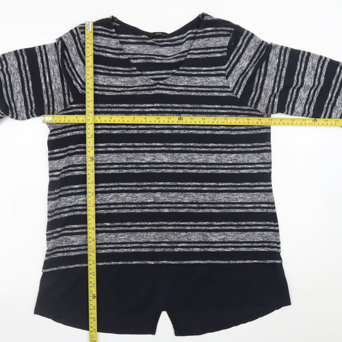 M&Co Women Blue Striped Long Sleeve V-Neck Jersey T-Shirt Size 16