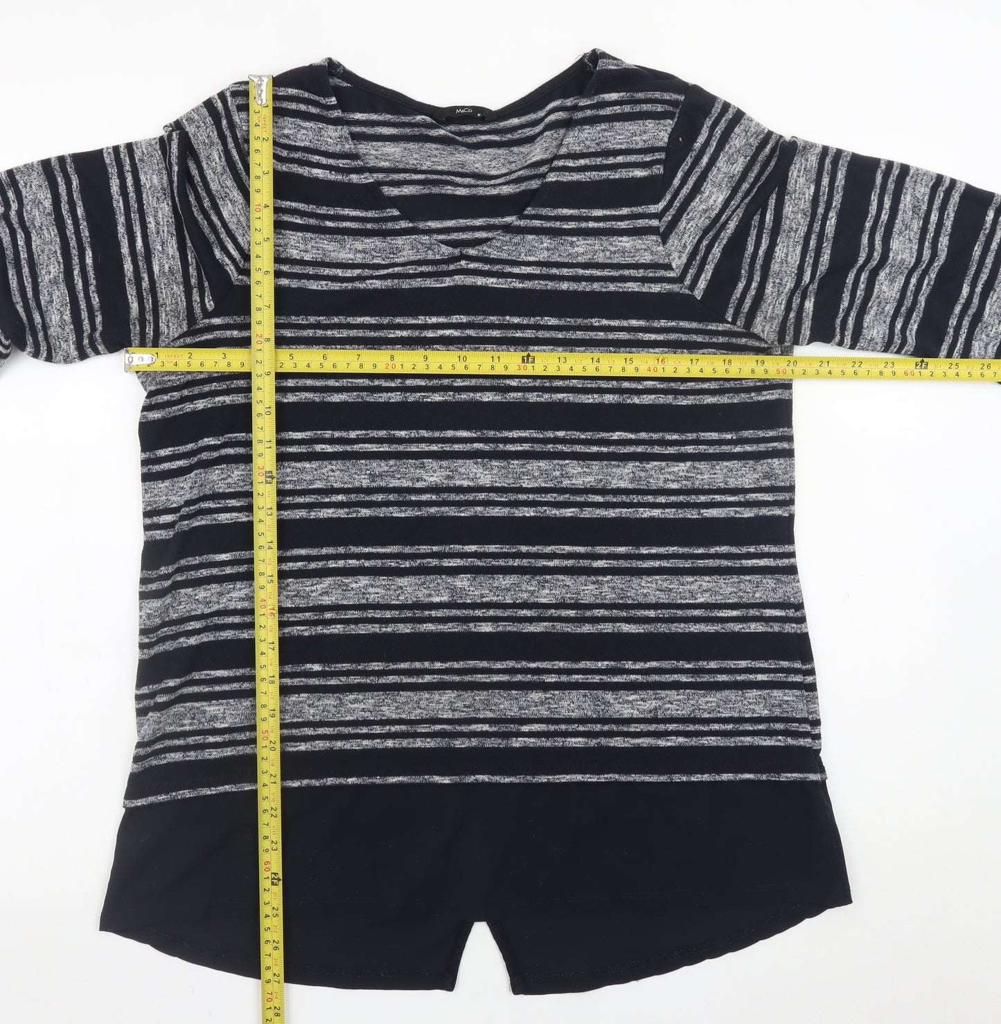 M&Co Women Blue Striped Long Sleeve V-Neck Jersey T-Shirt Size 16