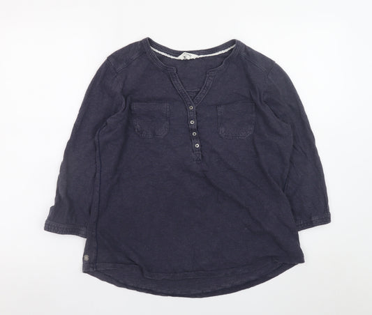 FatFace Women's Navy 3/4 Sleeve Henley T-Shirt Size 12 Cotton