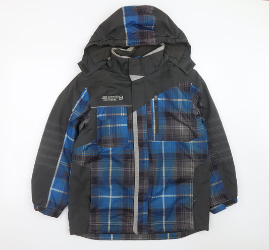 Free Country Men's Blue Plaid Hooded Waterproof Puffer Jacket XL