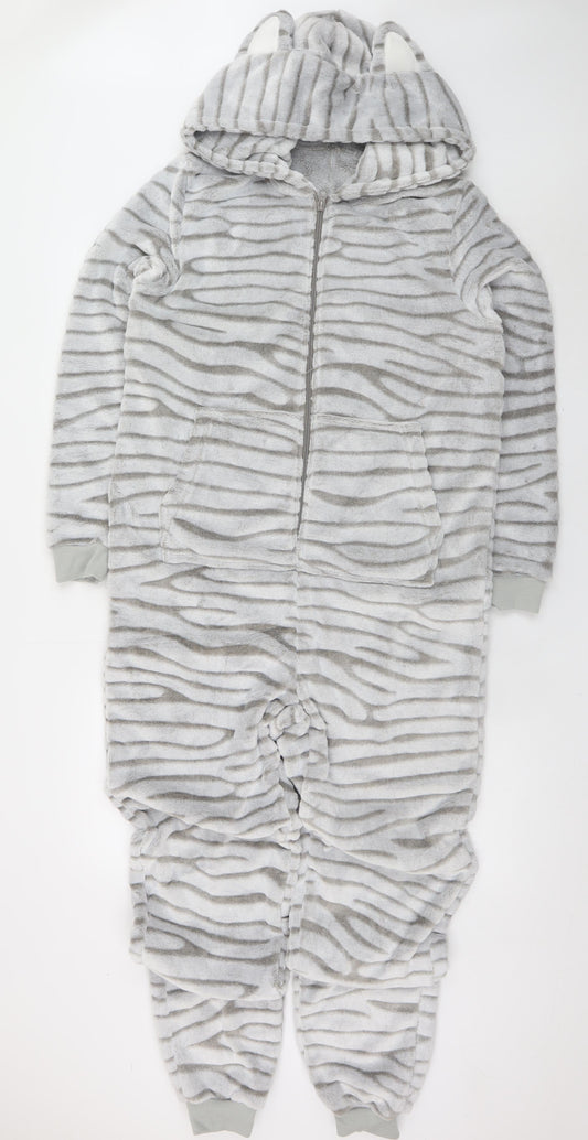 Dunelm Women Grey Fleece Animal Print Hooded Onesie S