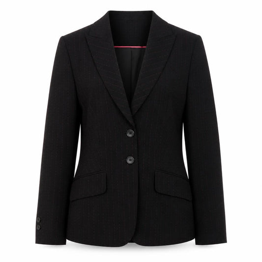 Front view of Next Women Black Pinstripe Two-Button Blazer, size 12
