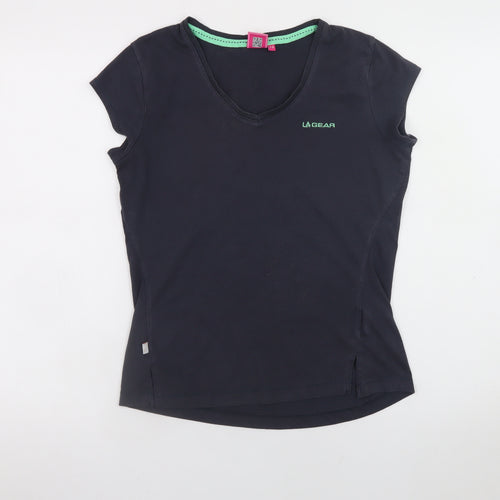 LA Gear Womens Black V-Neck Slim Fit Cotton T-Shirt Size 12