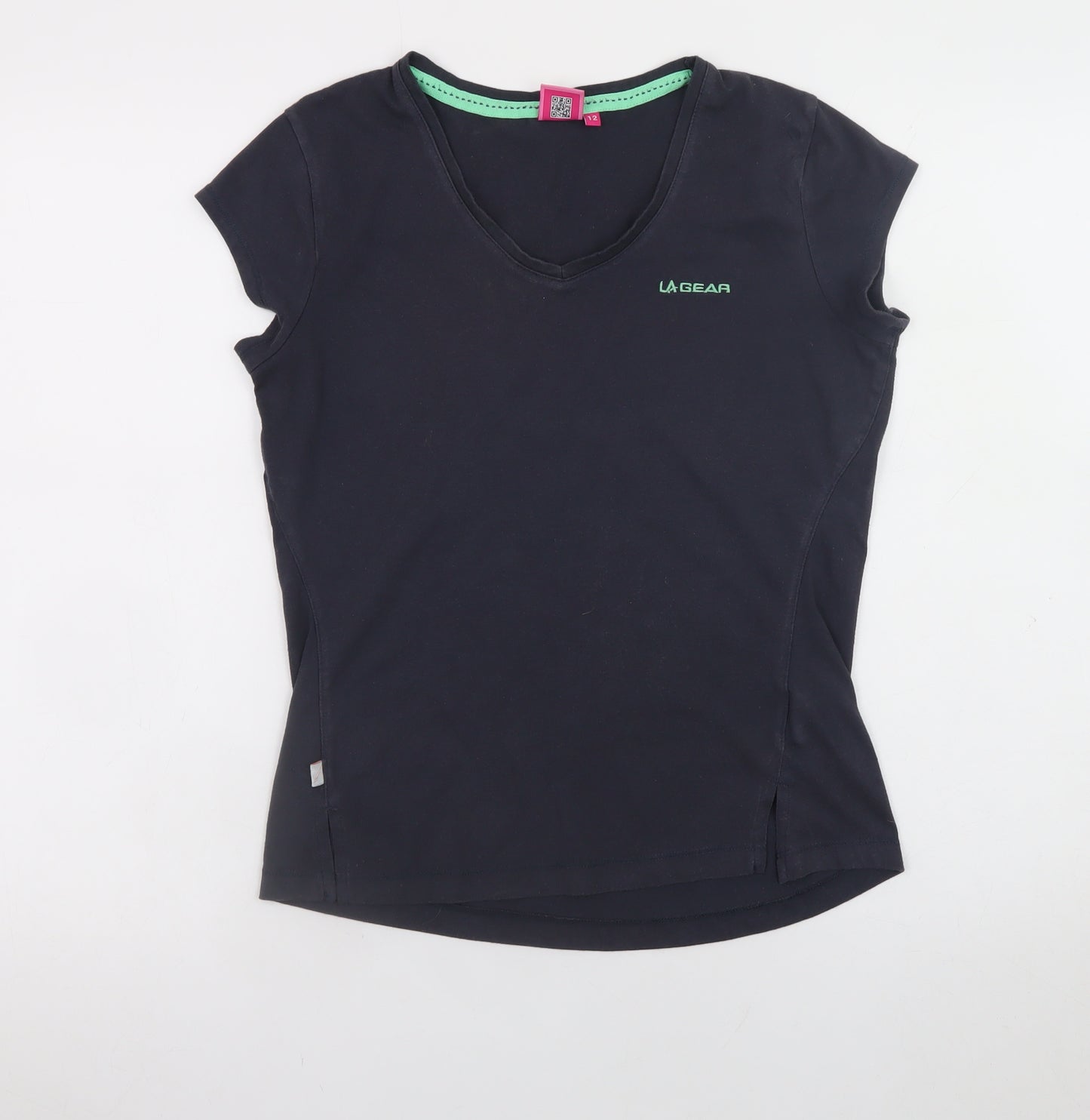 LA Gear Womens Black V-Neck Slim Fit Cotton T-Shirt Size 12