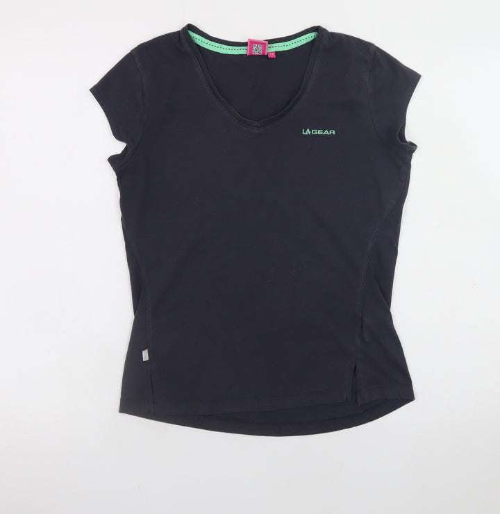 LA Gear Womens Black V-Neck Slim Fit Cotton T-Shirt Size 12
