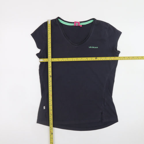 LA Gear Womens Black V-Neck Slim Fit Cotton T-Shirt Size 12