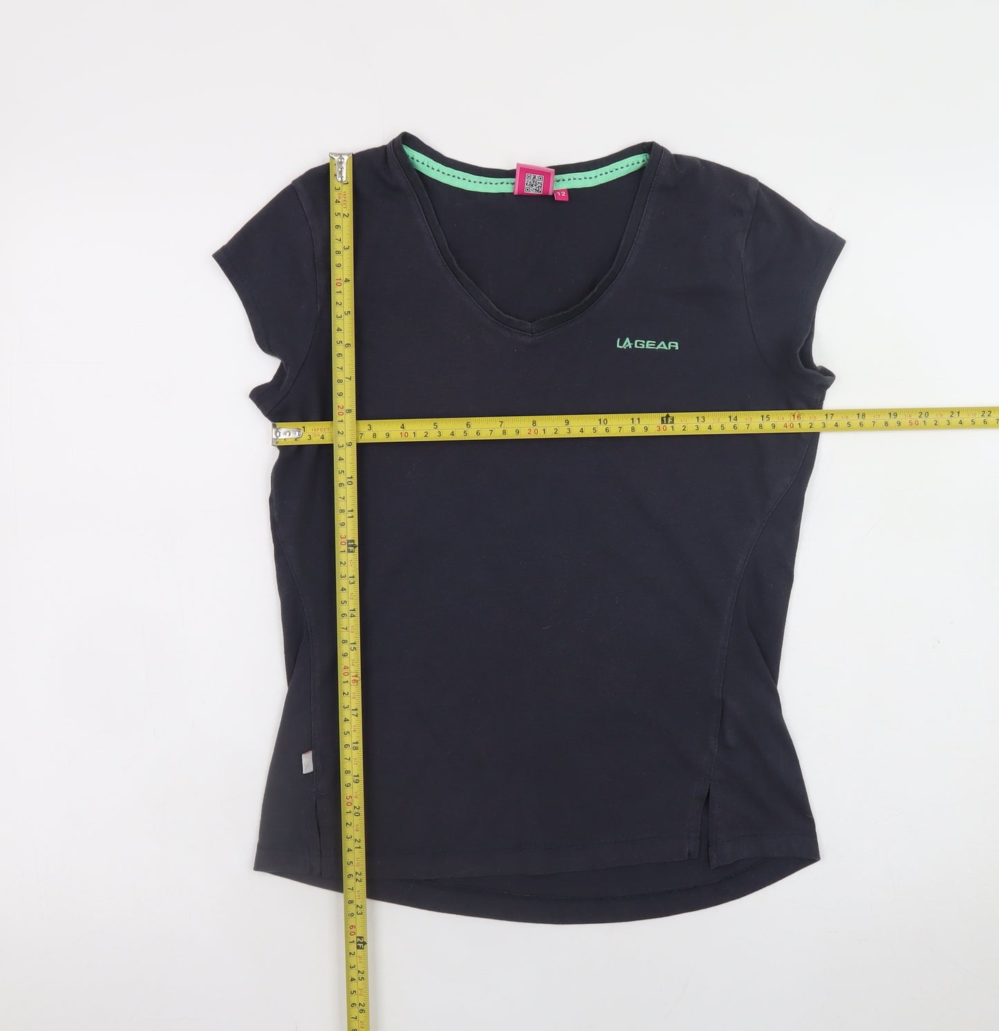 LA Gear Womens Black V-Neck Slim Fit Cotton T-Shirt Size 12