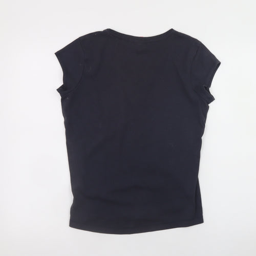 LA Gear Womens Black V-Neck Slim Fit Cotton T-Shirt Size 12