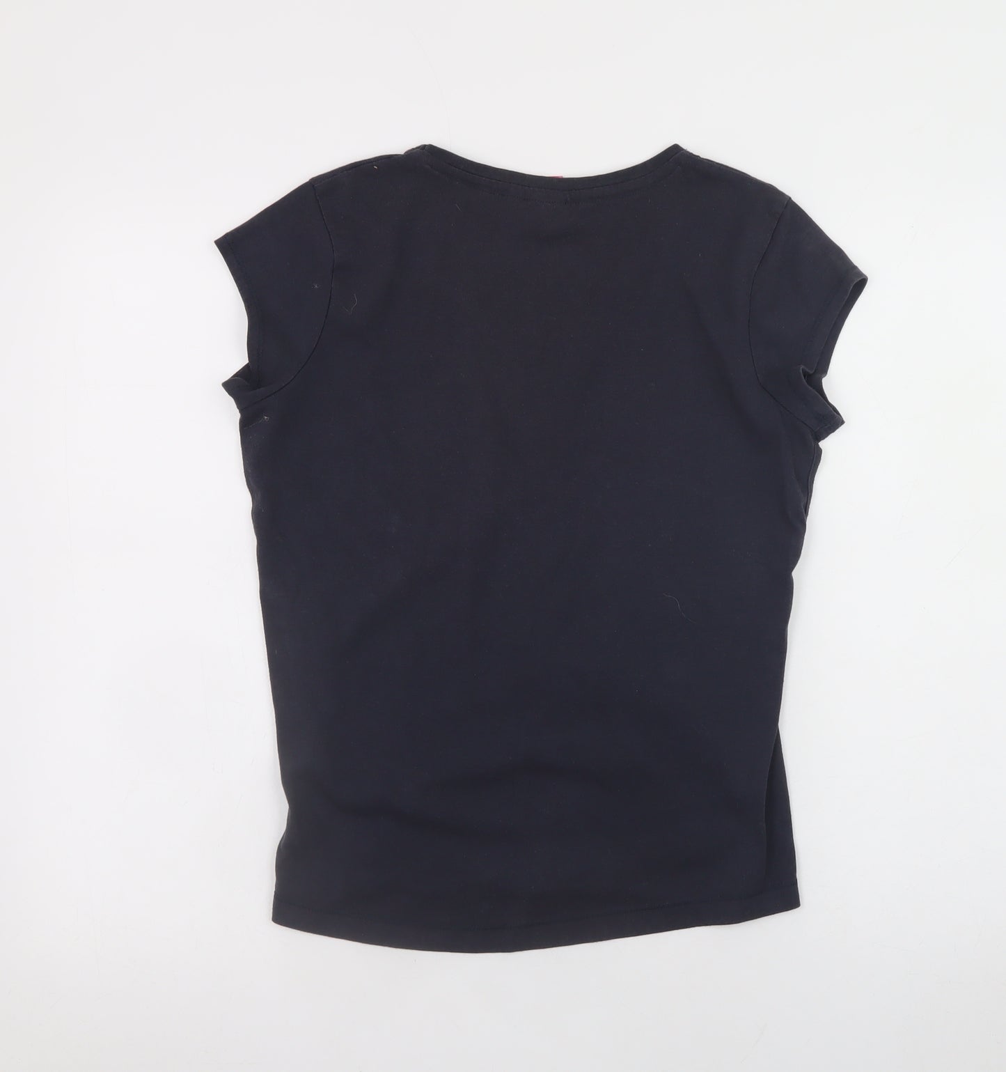 LA Gear Womens Black V-Neck Slim Fit Cotton T-Shirt Size 12