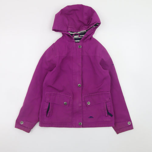 Trespass Girls Purple Waterproof Hooded Rain Coat Jacket 7-8 Years