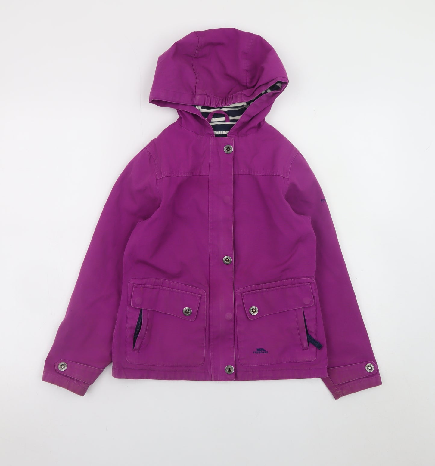 Trespass Girls Purple Waterproof Hooded Rain Coat Jacket 7-8 Years