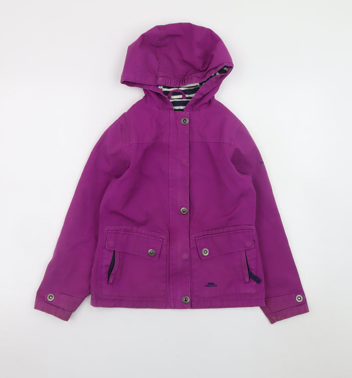 Trespass Girls Purple Waterproof Hooded Rain Coat Jacket 7-8 Years