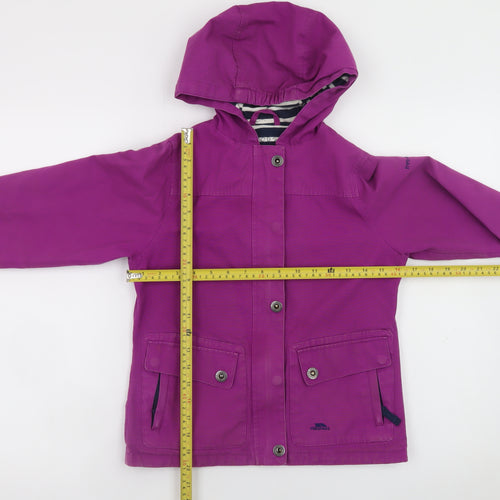 Trespass Girls Purple Waterproof Hooded Rain Coat Jacket 7-8 Years