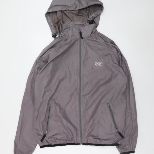 Cotton Traders Men's Grey Hooded Windbreaker Jacket Size S
