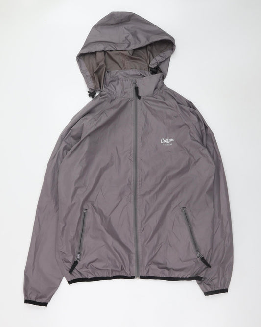 Cotton Traders Men's Grey Hooded Windbreaker Jacket Size S