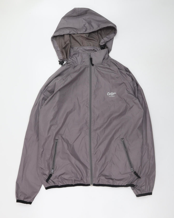 Cotton Traders Men's Grey Hooded Windbreaker Jacket Size S