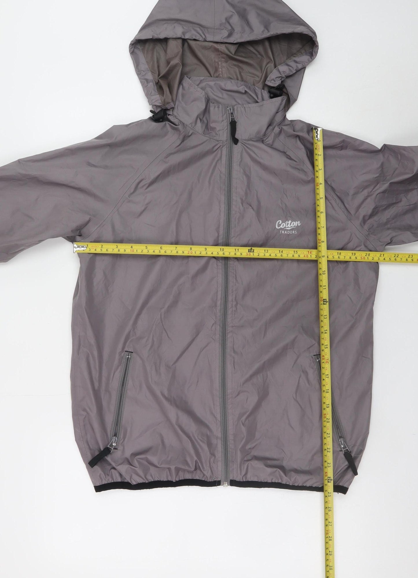 Cotton Traders Men's Grey Hooded Windbreaker Jacket Size S
