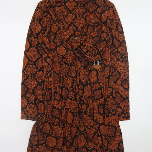 F&F Women Brown Snake Print Wrap Dress UK 12 Long Sleeve