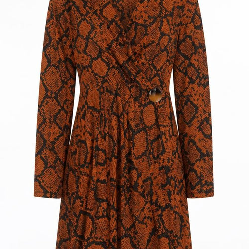 F&F Women Brown Snake Print Wrap Dress UK 12 Long Sleeve
