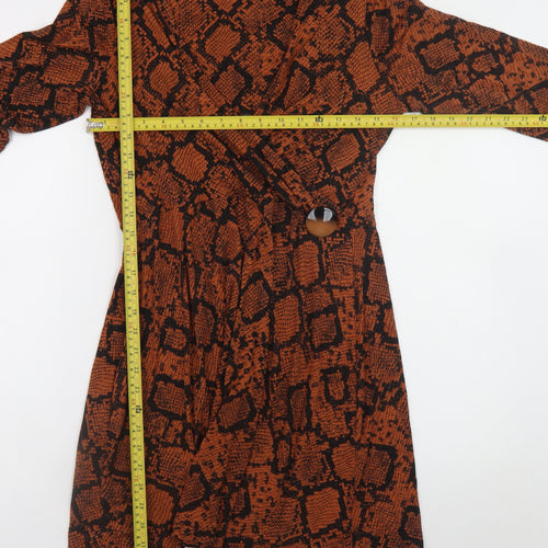 F&F Women Brown Snake Print Wrap Dress UK 12 Long Sleeve