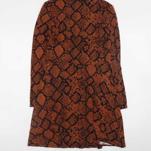 F&F Women Brown Snake Print Wrap Dress UK 12 Long Sleeve