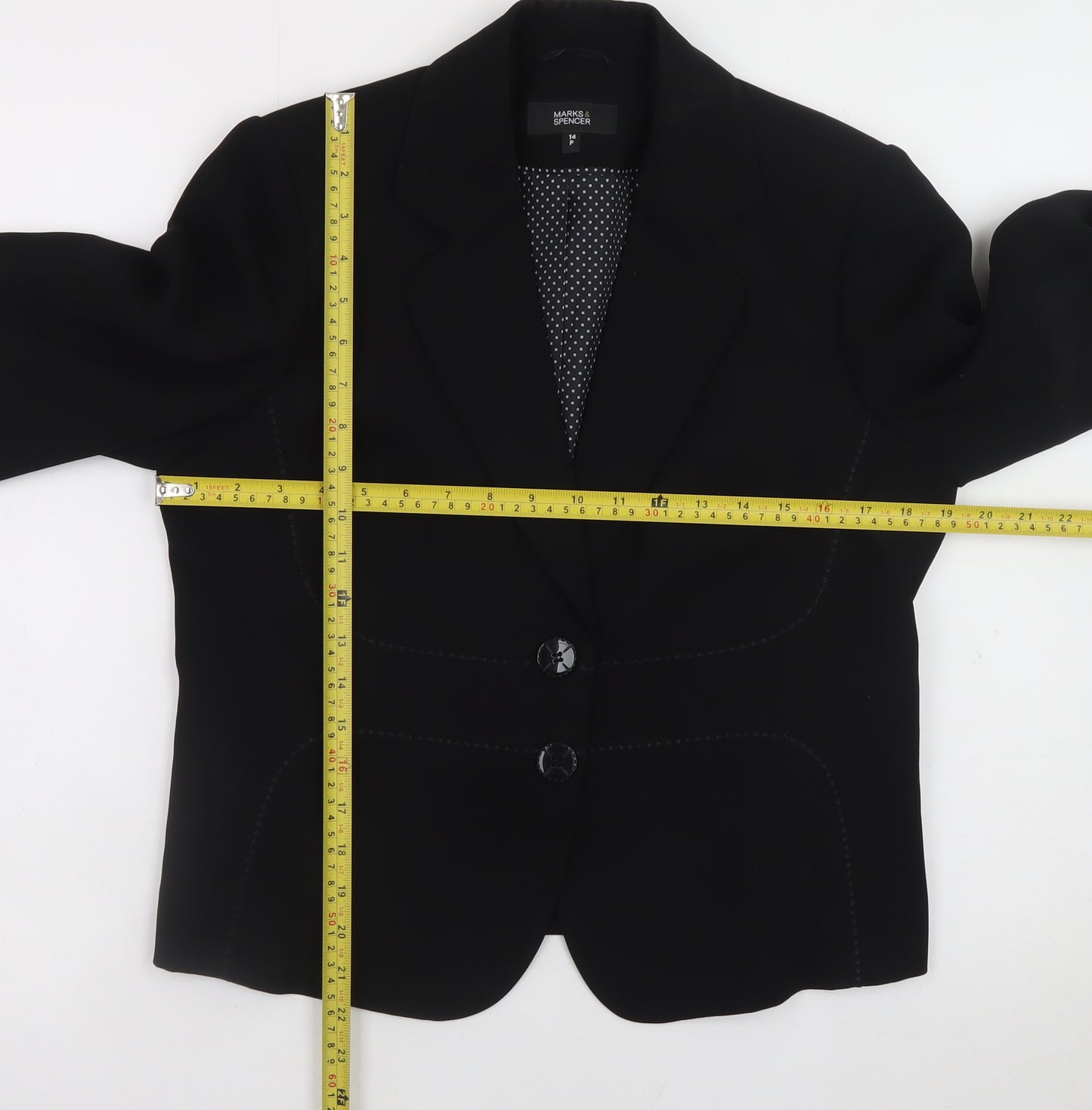 Marks and Spencer Women’s Black Petite Size 14 Tailored Two-Button Blazer