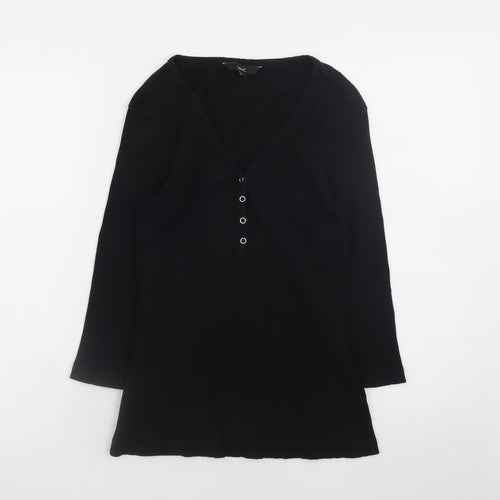 Next Women Black V-Neck Long Sleeve Ribbed Slim Fit Top Size 12