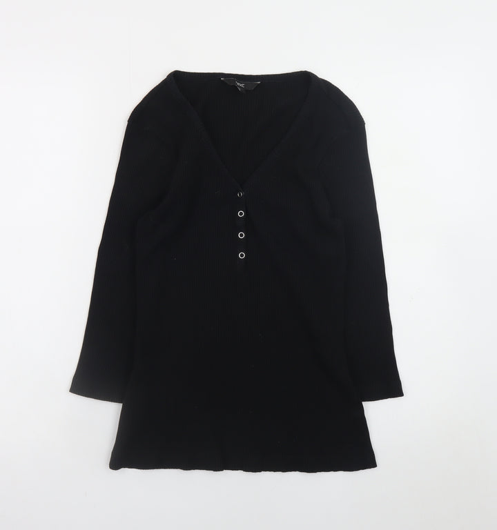 Next Women Black V-Neck Long Sleeve Ribbed Slim Fit Top Size 12
