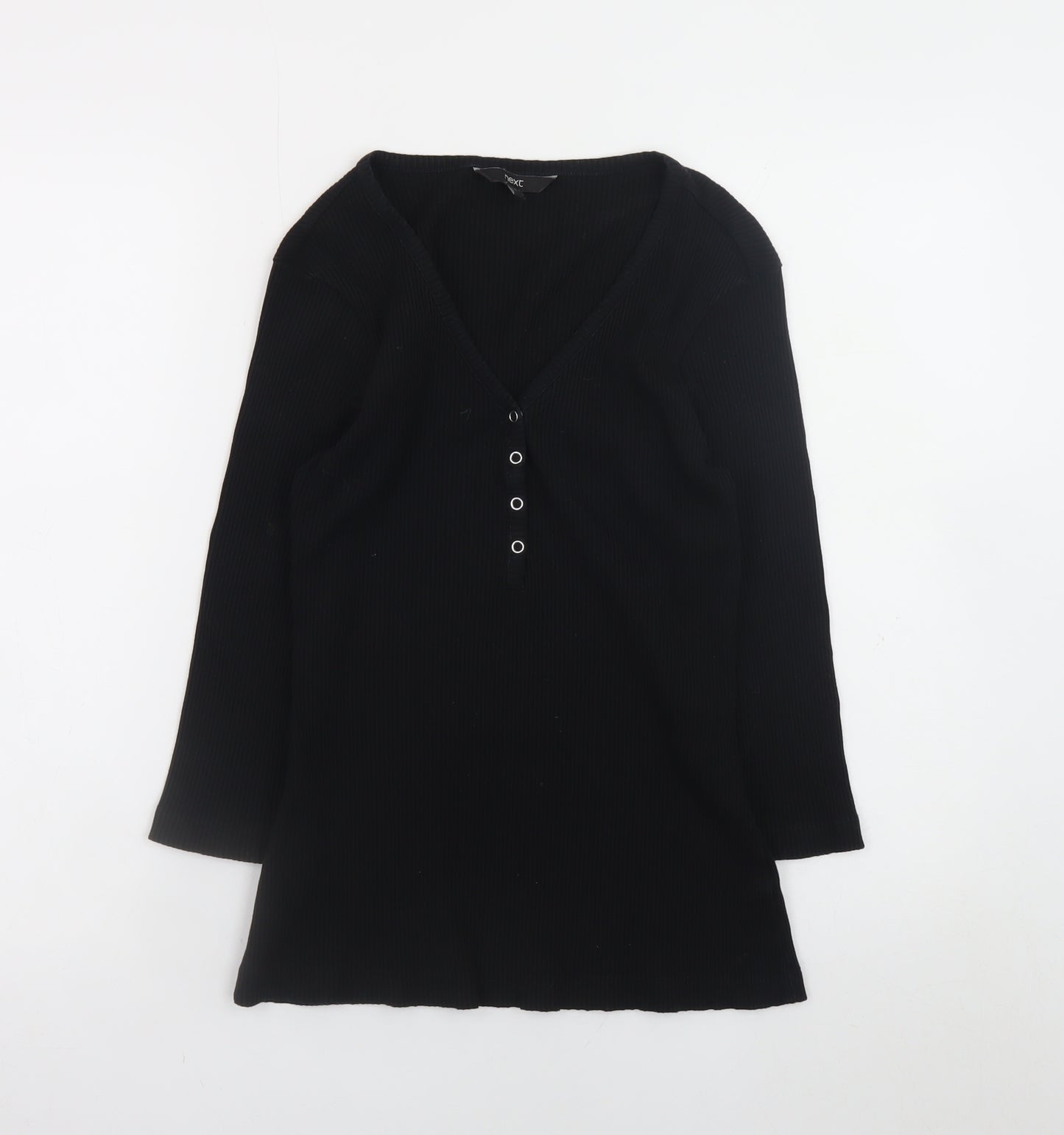 Next Women Black V-Neck Long Sleeve Ribbed Slim Fit Top Size 12