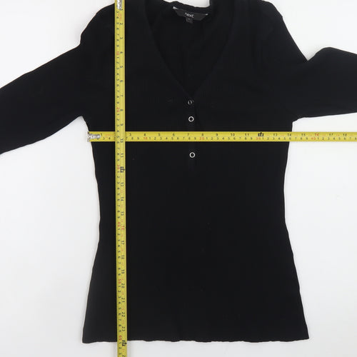 Next Women Black V-Neck Long Sleeve Ribbed Slim Fit Top Size 12