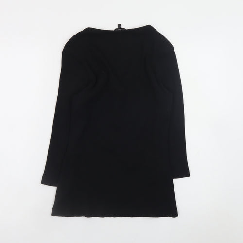 Next Women Black V-Neck Long Sleeve Ribbed Slim Fit Top Size 12