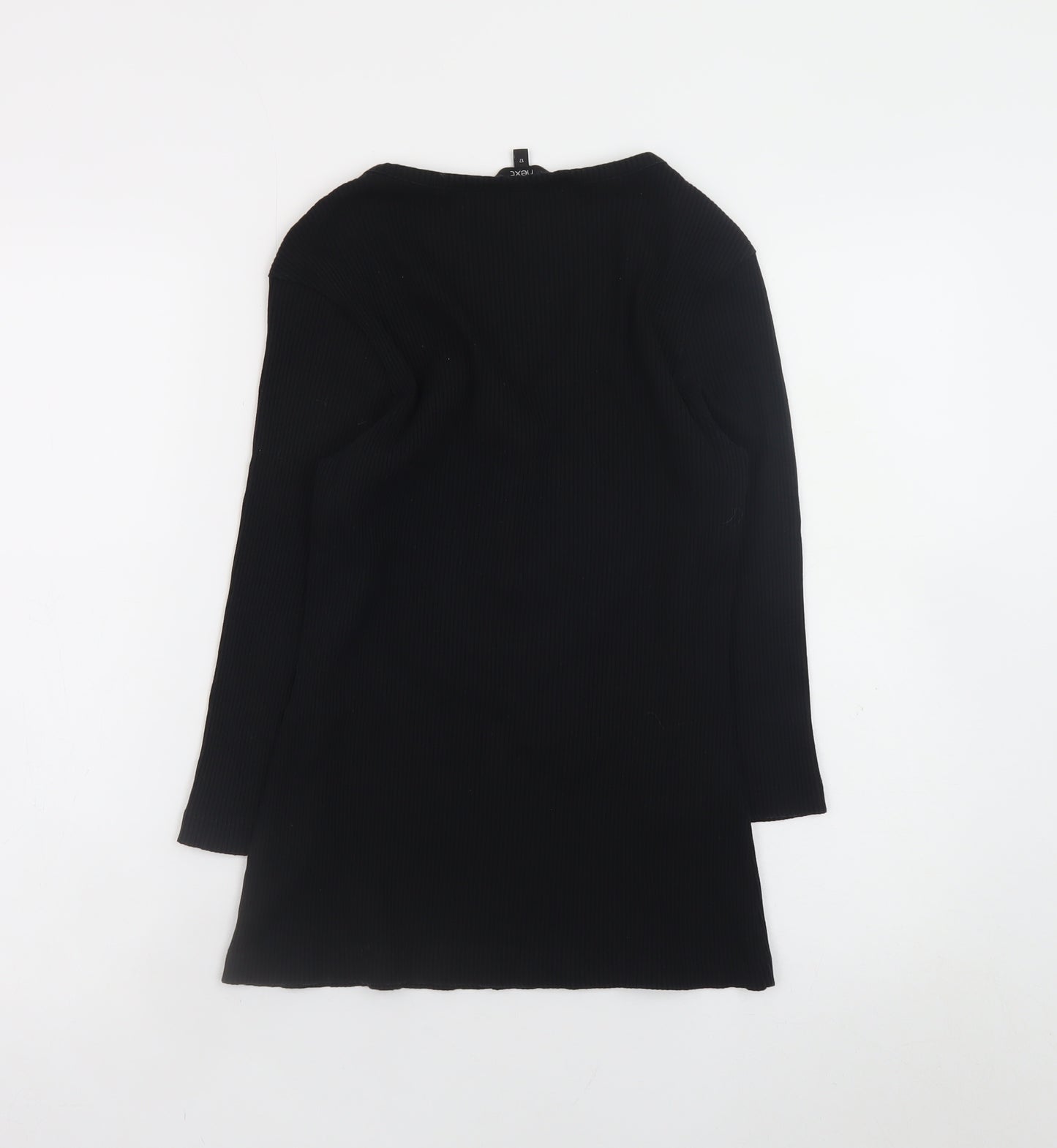 Next Women Black V-Neck Long Sleeve Ribbed Slim Fit Top Size 12