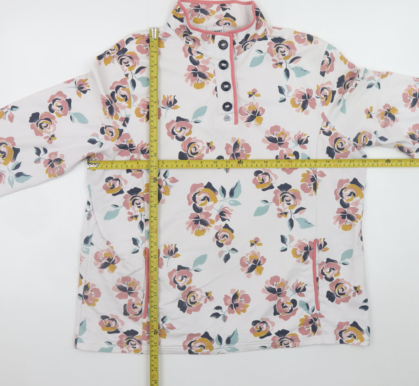 Damart Womens Floral Henley Sweatshirt Pink Multi Size L 18/20
