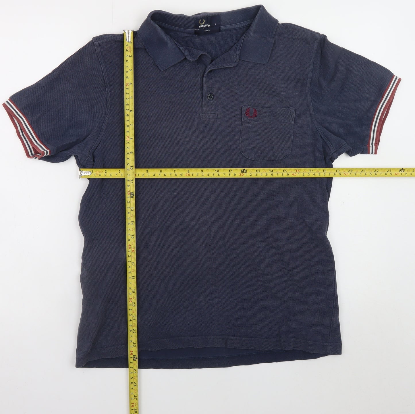 Fred Perry Men's Blue Slim Fit Cotton Polo Shirt Size L