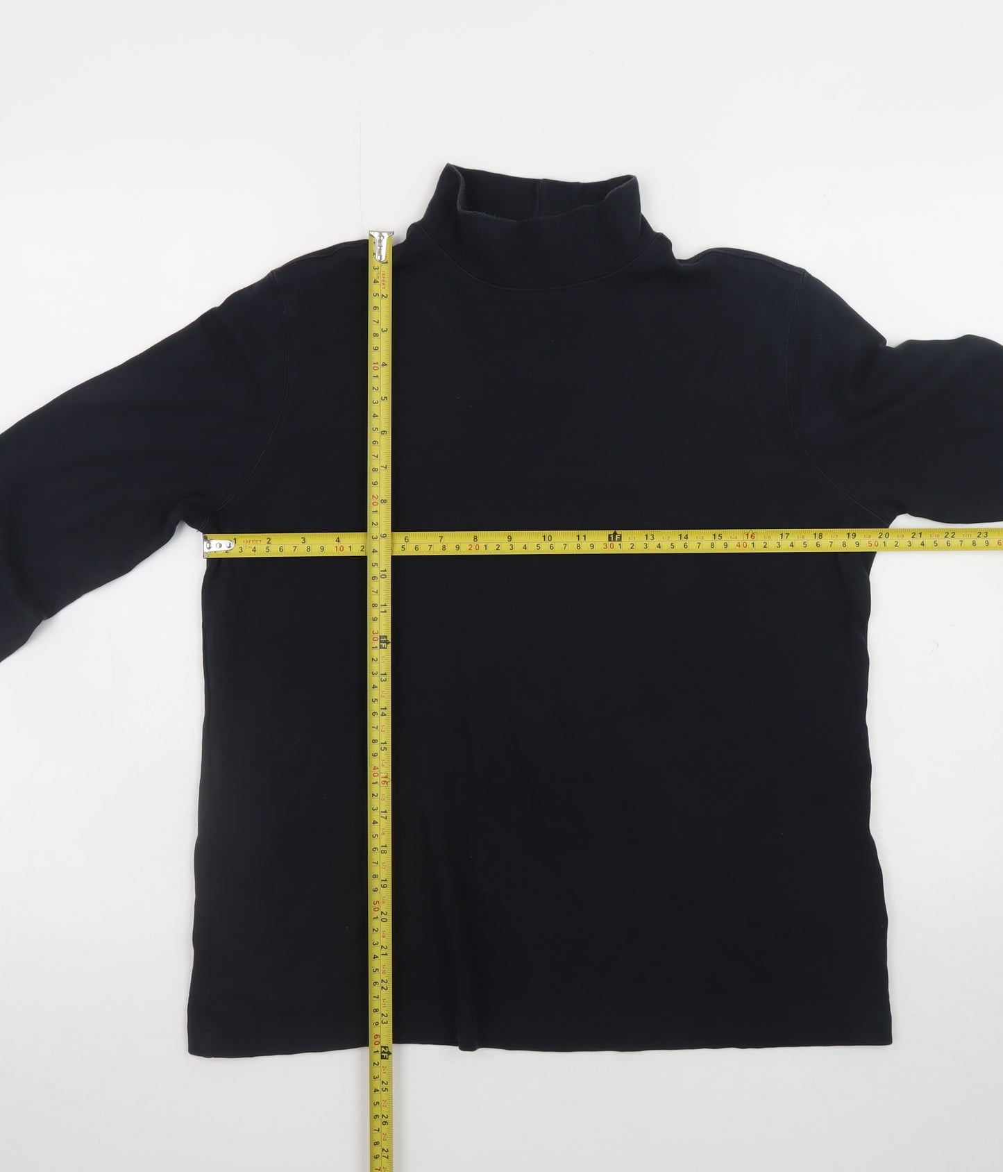 Lands' End Men's Black Roll Neck Long Sleeve Relaxed Fit T-Shirt M