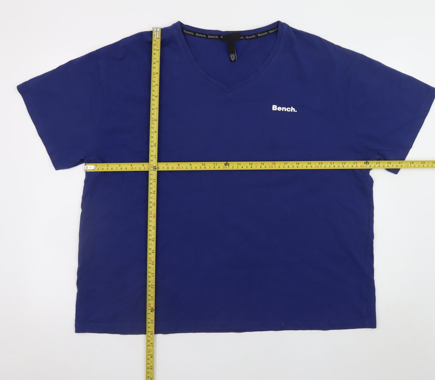 Bench Men's Blue V-Neck Cotton T-Shirt 3XL Classic Short Sleeve