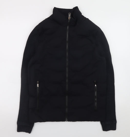 Reiss Men's Black Knit Sleeve Bomber Jacket Size S Full Zip