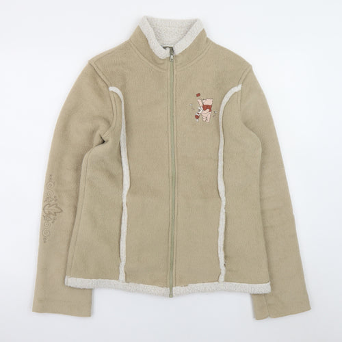 Disney Women Beige Fleece Jacket S Full Zip Embroidered Poem Design