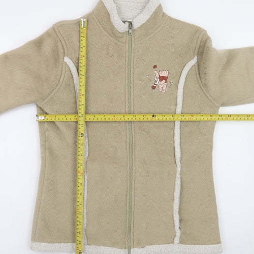 Disney Women Beige Fleece Jacket S Full Zip Embroidered Poem Design