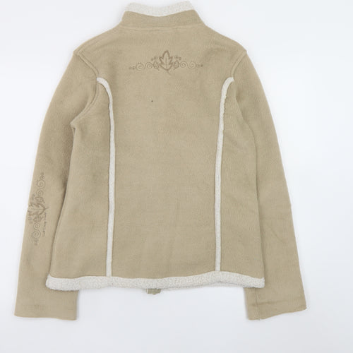 Disney Women Beige Fleece Jacket S Full Zip Embroidered Poem Design