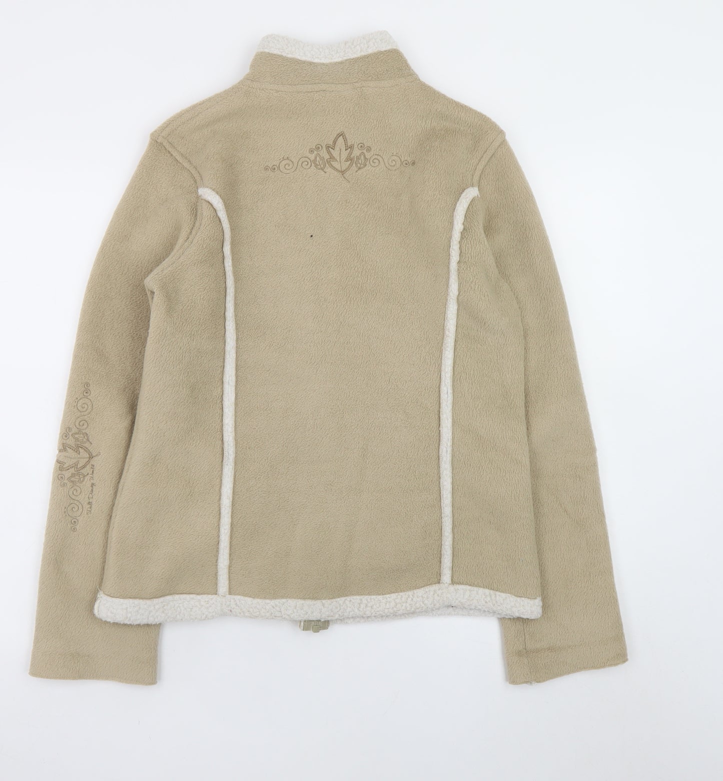 Disney Women Beige Fleece Jacket S Full Zip Embroidered Poem Design