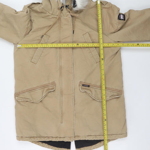 Superdry Women's Beige Faux Fur Hooded Parka Coat Size 12