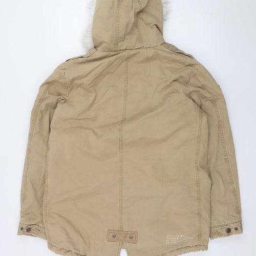 Superdry Women's Beige Faux Fur Hooded Parka Coat Size 12