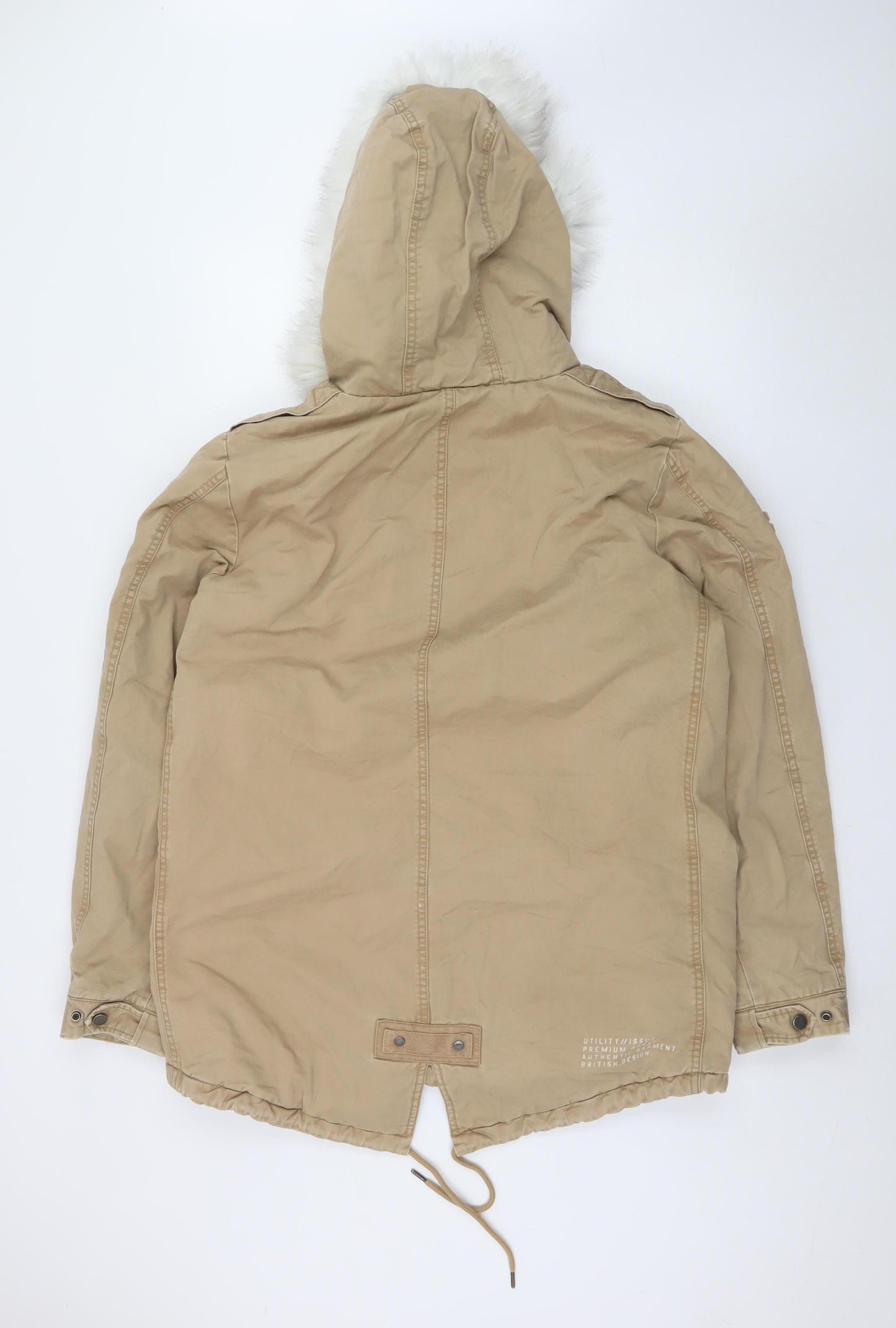 Superdry Women's Beige Faux Fur Hooded Parka Coat Size 12