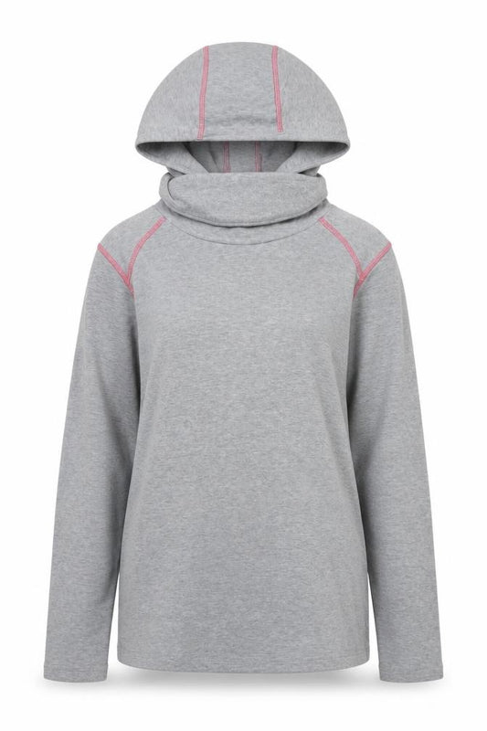 Front view of Crivit Women’s Grey Pullover Hoodie, size UK 14/16, Polyester Long Sleeve