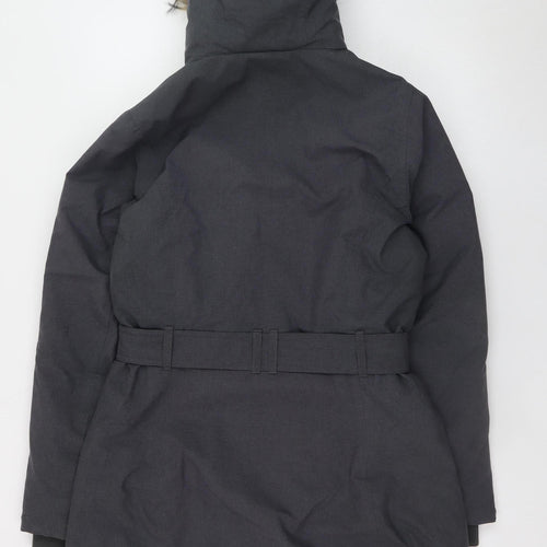Peter Storm Women's Black Faux Fur Hooded Belted Parka Coat Size 12